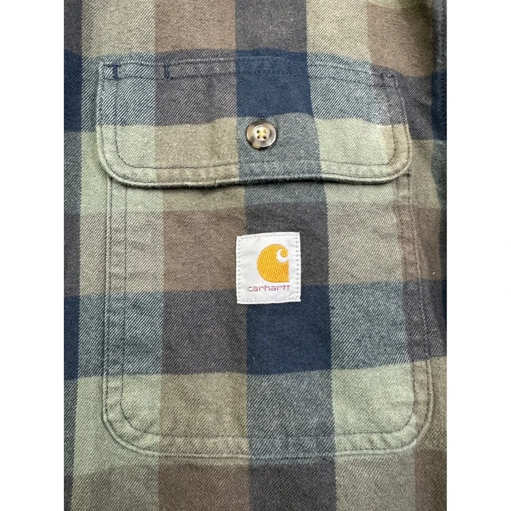 Carhartt Men's L Tall Loose‎ Fit Flannel Plaid Heavyweight Button Down Shirt